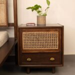 Cane Bedside Table In Teak Finish