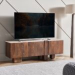 Travertine TV Unit for Up to 70 Inches – White & Brown