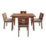 Sheesham Wood Dining Set (4 seater) (with Cushion-Omega Pearl)-Natural - Image 6