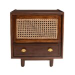 Cane Bedside Table In Teak Finish - Image 2