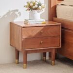 Acacia Wood Bedside Table with Drawers - Teak