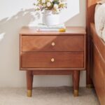 Acacia Wood Bedside Table with Drawers - Teak - Image 3
