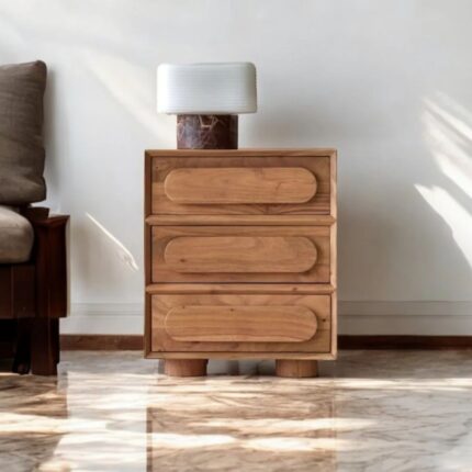 Solid Wood Three drawer Chester Bedside Table - Natural Finish