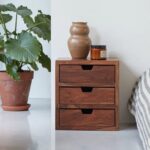 three Drawer Bedside Table - Rustic Teak Finish