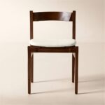 Walnut Wood and White Upholstered Dining Chair