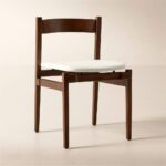 Walnut Wood and White Upholstered Dining Chair - Image 3