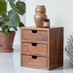three Drawer Bedside Table - Rustic Teak Finish - Image 4