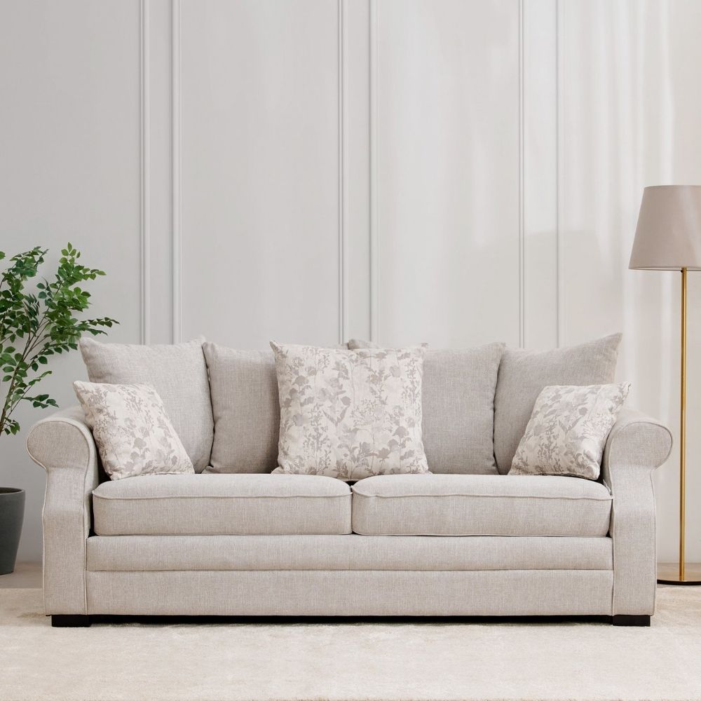 148 Fabric 3-Seater Sofa with Cushions - Grey - Image 1