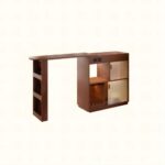 Table Bar Cabinet Natural Wood with Wine Storage, Hanging Glass Rack, Bottom Shelf, Adjustable Legs - Image 5