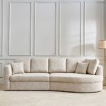 Fabric 3-Seater Sofa with Right Curve - Beige