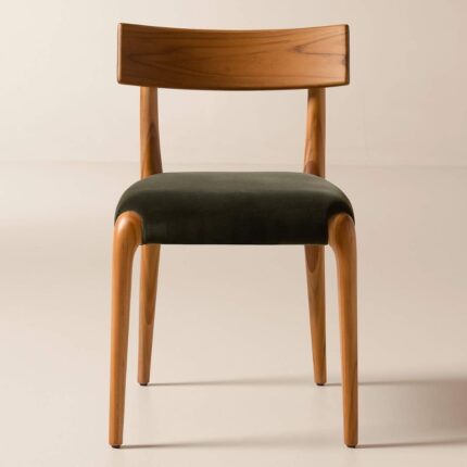 Teak Wood and Mink Brown Velvet Dining Chair