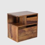 Solid Wood Two Drawer Bedside Table with open Shelve - Teak Finish - Image 3