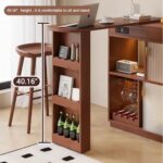 Table Bar Cabinet Natural Wood with Wine Storage, Hanging Glass Rack, Bottom Shelf, Adjustable Legs - Image 6