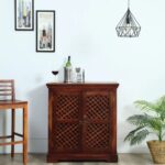 Traditional Sheesham Wood Bar Cabinet In Honey Oak Finish