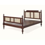 Carved Mahogany Wood & Cane Queen-size Bed