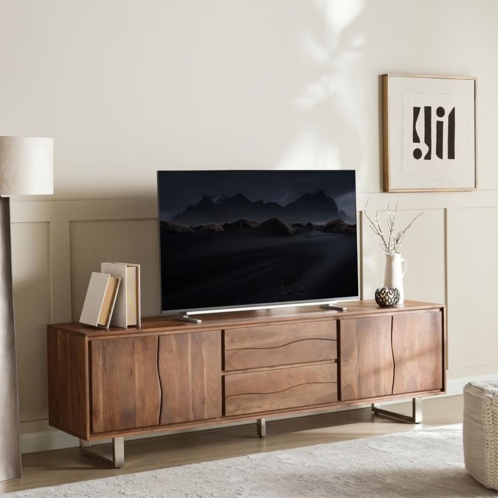 18 Large Wooden TV Unit for Up to 80 Inches – Walnut Finish - Image 1
