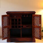 Traditional Sheesham Wood Bar Cabinet In Honey Oak Finish - Image 2