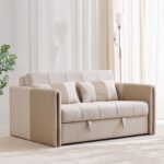 2-Seater Sofa Bed with Cushions - Beige - Image 3
