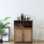 Mango Wood 2 Door Bar Cabinet in Rustic Teak Finish