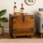 Solid Sheesham Wood Home Bar Cabinet with Elegant Grain Finish
