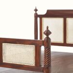 Carved Mahogany Wood & Cane Queen-size Bed - Image 2