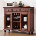Premium Solid Wood Wine Cabinet with Glass Storage for Home Bar & Living Room