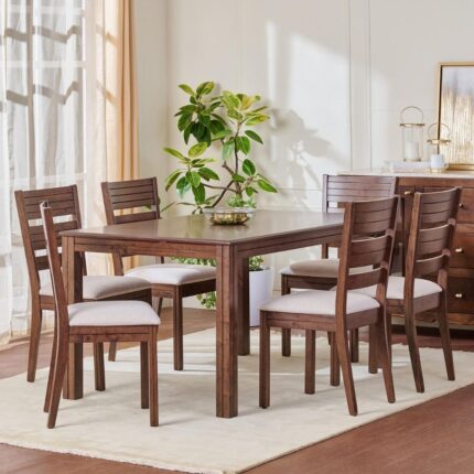 6-Seater Dining Set with Chairs - Brown