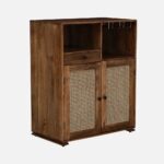 Mango Wood 2 Door Bar Cabinet in Rustic Teak Finish - Image 5