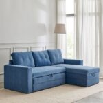 Fabric 2-Seater Storage Sofa Bed with Interchangeable Chaise - Blue - Image 5
