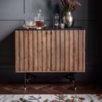 Sheesham Wood & Marble Top Bar Cabinet with Wine Glass Storage