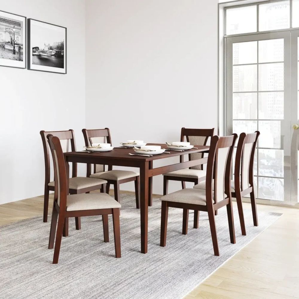 24 Solid Wood Six Seater Dining Set (Walnut) - Image 1