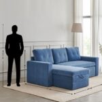 Fabric 2-Seater Storage Sofa Bed with Interchangeable Chaise - Blue - Image 6