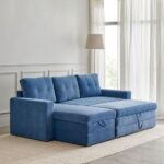 Fabric 2-Seater Storage Sofa Bed with Interchangeable Chaise - Blue - Image 7