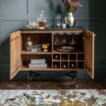 Sheesham Wood & Marble Top Bar Cabinet with Wine Glass Storage - Image 2