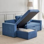 Fabric 2-Seater Storage Sofa Bed with Interchangeable Chaise - Blue - Image 8