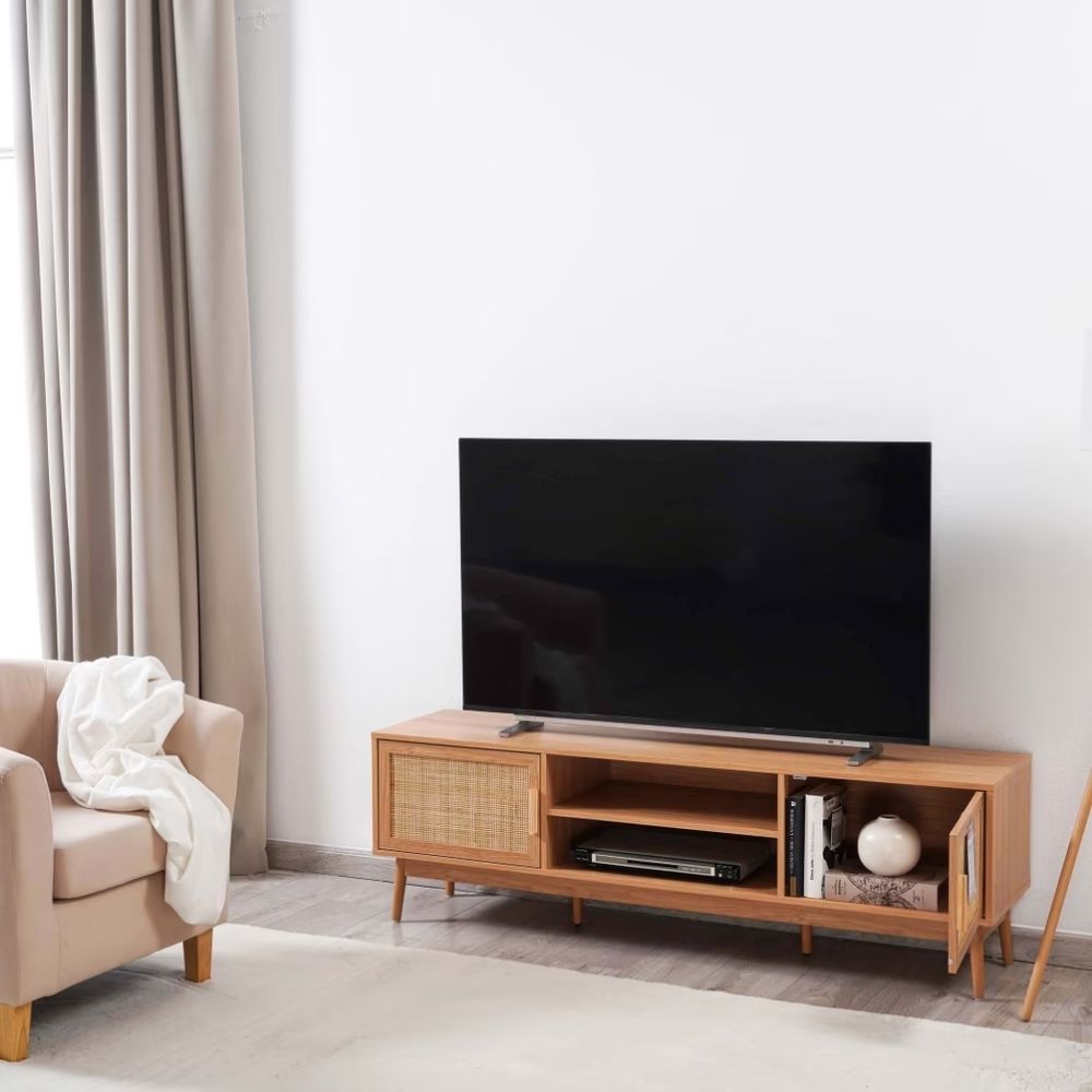 28 Rattan TV Unit for Up to 60 Inches – Natural Finish - Image 1