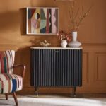 Modern Solid Wood Bar Cabinet in Black Fluted Design with Premium Golden Accents