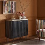 Modern Solid Wood Bar Cabinet in Black Fluted Design with Premium Golden Accents - Image 4