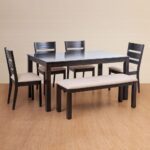 Solid Wood 6-Seater Dining Set with Chairs and Bench