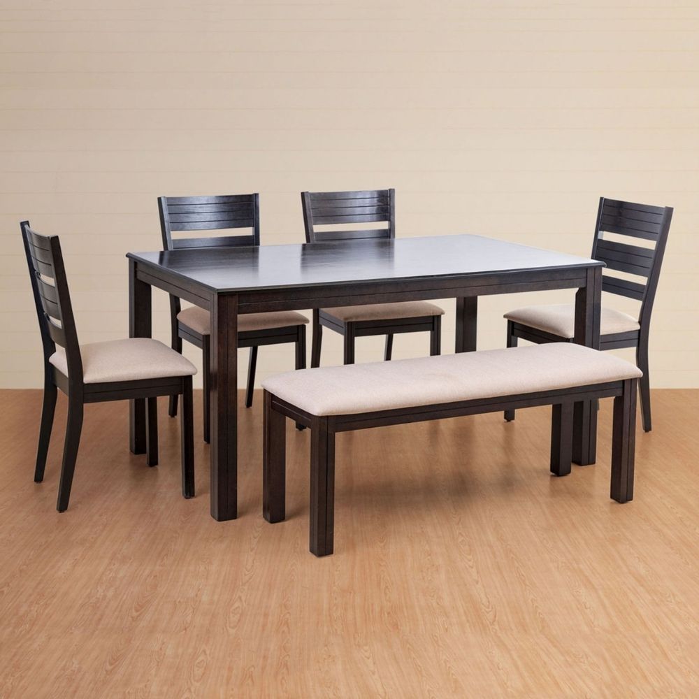 31 Solid Wood 6-Seater Dining Set with Chairs and Bench - Image 1