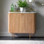 Modern Solid Wood Bar Cabinet with Marble Top and Integrated Bottle Rack for Living Room