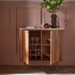 Modern Solid Wood Bar Cabinet with Marble Top and Integrated Bottle Rack for Living Room - Image 2