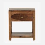 Sheesham Wood Bedside Table In Scratch Resistant Rustic Teak Finish With Drawer - Image 2