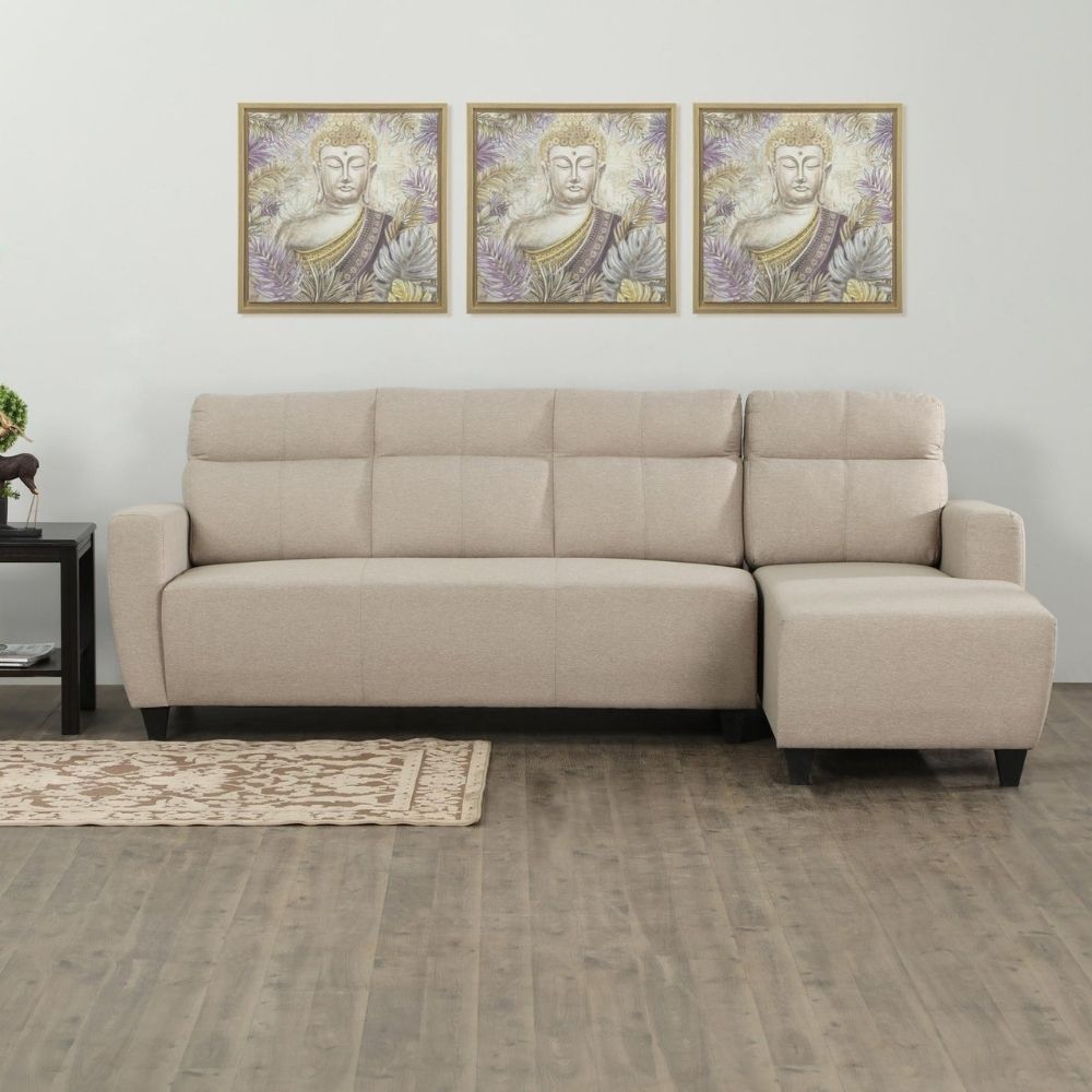 35 Fabric 3-Seater Right Corner Sofa with Chaise - Beige - Image 1