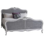 Cane Rattan Teak Wood King Size Bed - Gray Color - Image 2
