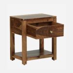 Sheesham Wood Bedside Table In Scratch Resistant Rustic Teak Finish With Drawer - Image 4