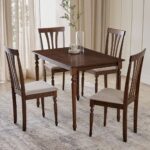 4-Seater Dining Set with Chairs - Walnut