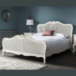 Cane Rattan Teak Wood King Size Bed - Cream Color