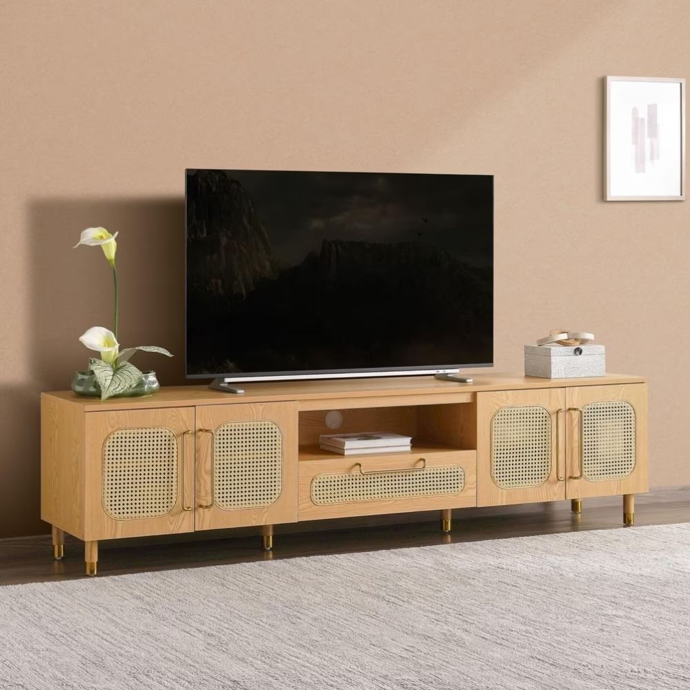 39 Wooden TV Unit for Up to 80 Inches – Natural Finish - Image 1