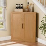 Farmhouse Style Wine & Liquor Cabinet with Fridge Space and Sliding Door for Home Bar - Image 2